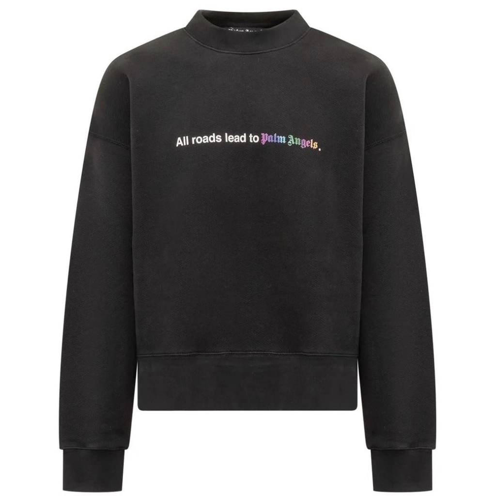 Palm Angels Mens All Roads Lead to Black Sweatshirt Textile - Size 2XL